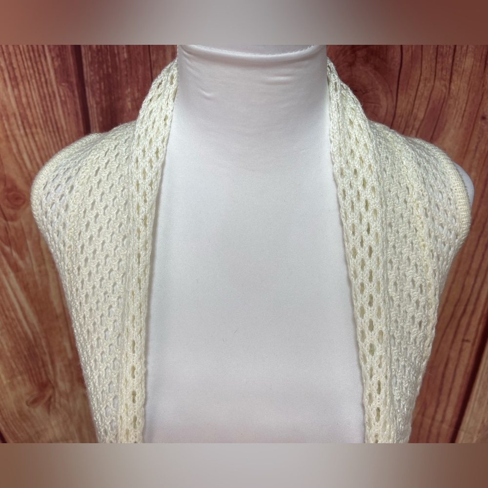 Deb off white crochet open front sleeveless cardigan sweater vest women’s size S - Picture 5 of 17